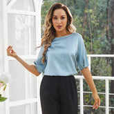 Womens Silk Blouse Short Sleeves Both Sides Silk Top